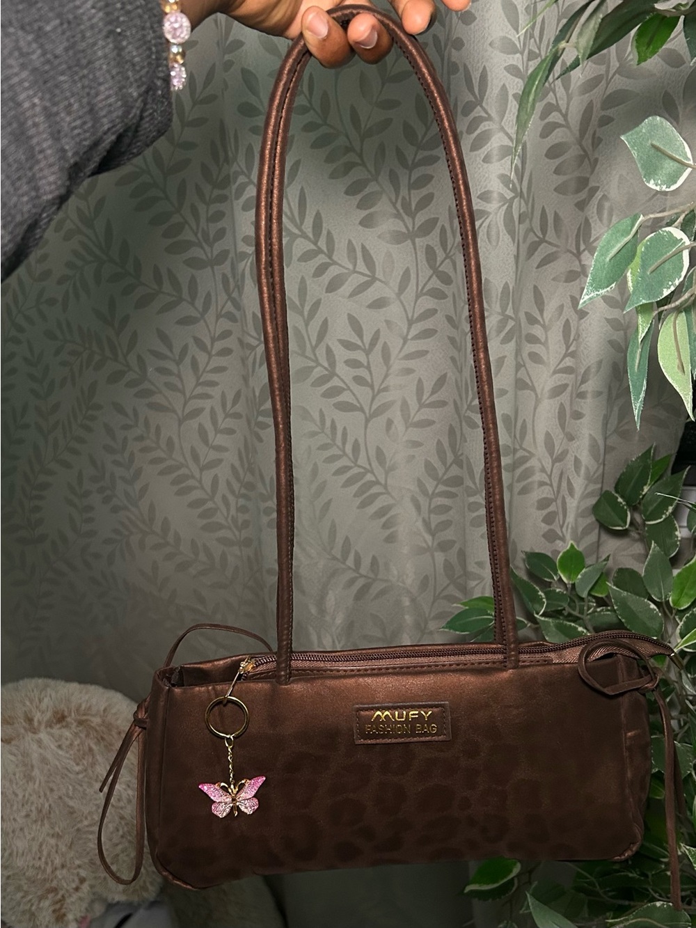 Muey Brown Shoulder Bag with Butterfly Charm